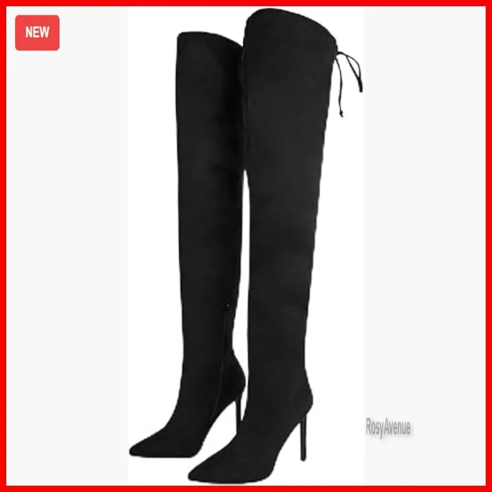 Faux Suede Thigh High Stiletto Heel Boots Side Zip Over Knee